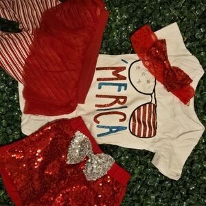 Patriotic Kids Matching Set with Red and White Accents
